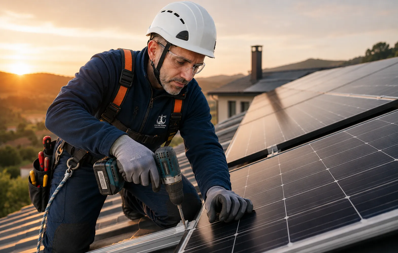 Técnico instalando paneles solares y sistemas de energía renovable en A Coruña