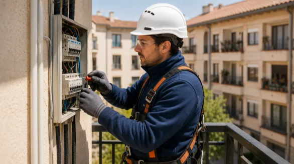 Técnico realizando mantenimiento preventivo en una comunidad de vecinos